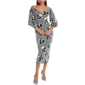 Chiara Boni Midi Dress Ventura Black Floral Sweetheart Off the Shoulder size 6